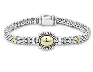LAGOS 18K Gold Sterling Silver High Bar Oval Dome Bead caviar Link Bracelet 8 - Picture 1 of 9