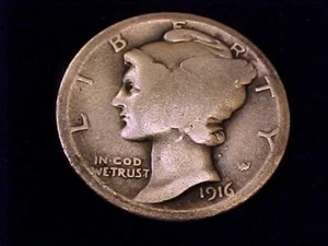 Moneda de diez centavos Mercury 1916-D, buena calidad. Falta en muchas colecciones. - Imagen 1 de 2