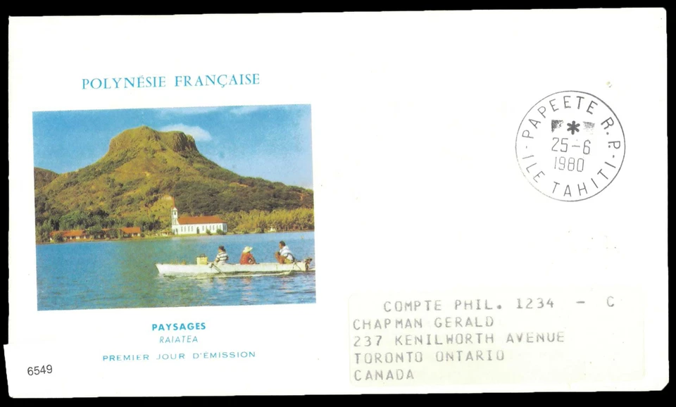 SAVOYSTAMPS-FRENCH POLYNESIA-1980-FDC WITH COLORFUL CACHE FROM TAHITI TO CANADA - Image 1 of 1