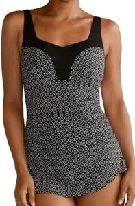Amoena Swimsuit 12 Black & White Ayon Sarong One Piece Pocketed Swimwear 71113 - Picture 1 of 6