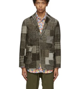 $695 Beams Medium Grey Patchwork Blazer Jacket Sport Coat Corduroy Black 40 VtG - Picture 1 of 12