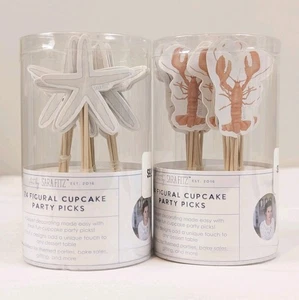 2 Pack Sara Fitz Cupcake Toppers Lobster & Starfish 24 Ct Each Ocean Beach Party - Picture 1 of 5