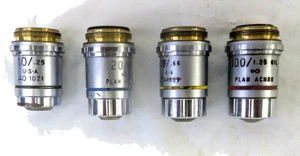 American Optical Plan Achro Mikroskop Objektive, Menge 4, FÜR TEILE/REPARATUR - Bild 1 von 8