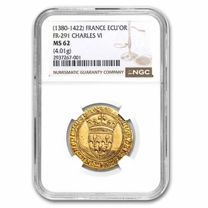 France Gold AV Ecu d'or Charles VI (1380-1422 AD) MS-62 NGC - Picture 1 of 4