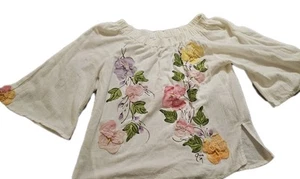 ANA ROSA LOPEZ Women's Vintage Hand Painted/signed Cotton Gauze Top Sz M/L - Picture 1 of 6