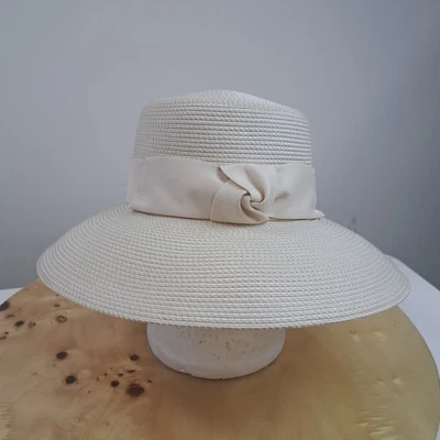 Eric Javits Womens White Wide-Brimmed Packable Casual Sun Hat With Ribbon Band - Image 1 of 4