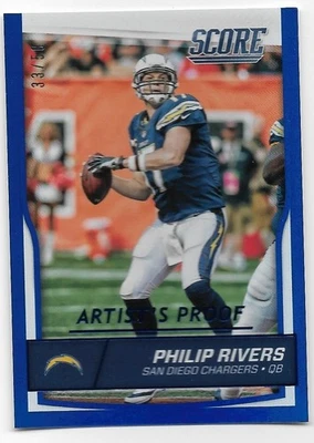 2016 PANINI SCORE PHILIP RIVERS BLUE ARTIST'S PROOF SAN DIEGO/LA CHARGERS /50 NM - Image 1 of 2
