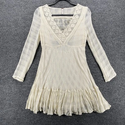 Vestido Free People XS Marfil Crochet Cuello en V Fluido Boho Mini Hadas Cabaña Romántico Foto 1 de 4