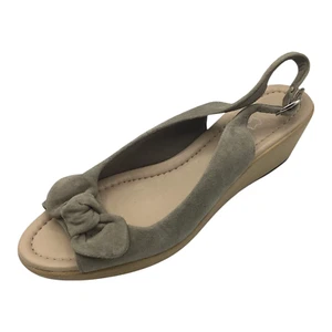M&S Womens Grey Suede Wedge Heel Slingback Shoes Sandals Size UK 4.5 Used Once - Picture 1 of 11