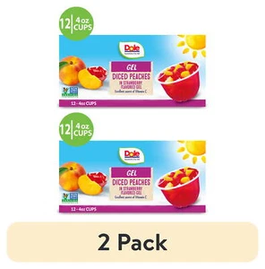 (2 pack) Fruit Bowls Diced Peaches in Strawberry Gel, 4.3 oz (12 Cups) - Picture 1 of 13