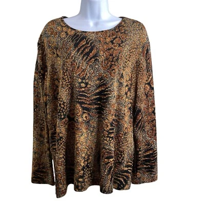 Chico’s 女式棕色提花上衣,尺寸 3 XL 动物印花 Mob Wife Glam Goth — 第 1/4 张图片