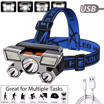 5 Headed LED Light USB Charging Outdoor-Indoor Portable Head Mounted Flashlight - Image 1 of 4