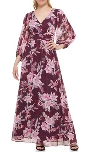 Neu mit Etikett Jessica Howard Maxikleid burgunderrot rosa Blumen 16W, Hochzeit elegant UVP 169 $ - Bild 1 von 12