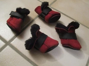 Hunde - Winter - Schuhe , Bordeaux , Echt - Leder mit Lammfell , Handarbeit - Bild 1 von 12