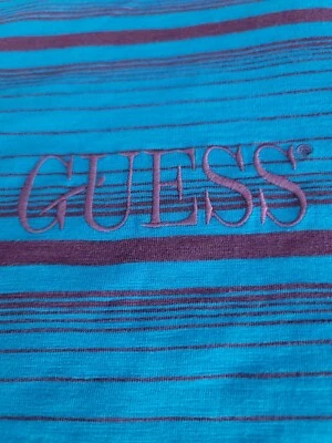 Camisa masculina listrada roxa azul vintage Guess Originals tamanho grande - Imagem 1 de 4