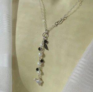 schwarze Onyx Keshi Zucht Perlen Anhänger & Kette 925 Silber Unikat Collier NEU - Bild 1 von 11