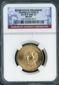 2010-P Franklin Pierce Dollar NGC MS69 Satin SMS - 14th U.S. President - Picture 1 of 2