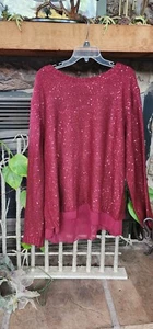SIMPLY COUTURE Burgundy Sequin Knit Sweater Bling Accent 2XL 5780 - Picture 1 of 6