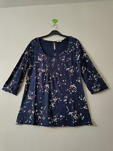 EX Fat Face Women's 3/4 Sleeve Scoop Neck Lucille Drifting Bird Pintuck Top,Navy - Picture 1 of 7