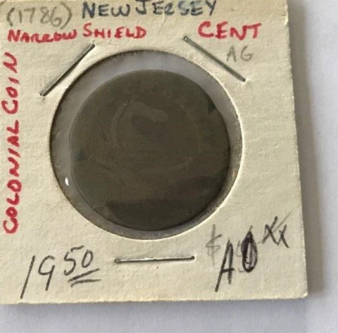 1786 New Jersey Colonial Coin Penny Cent Narrow Shield not graded Cover