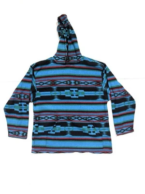 Moletom com capuz Santana retrô pulôver de lã asteca preto azul masculino grande - Imagem 1 de 4