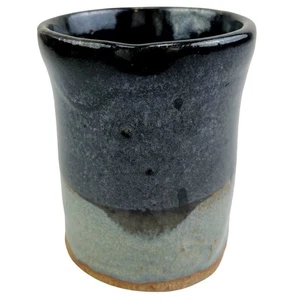 Studio Kunst Keramik Übertopf Vase Halter Glas schwarz grau Künstler signiert Boho 4" x 3" - Bild 1 von 10