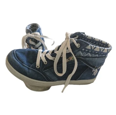 EE. UU. Polo Assn Denim Azul Mujer Talla 4 Zapatos Cremallera Alta Tenis Botas Usadas en Excelente Condición Foto 1 de 4