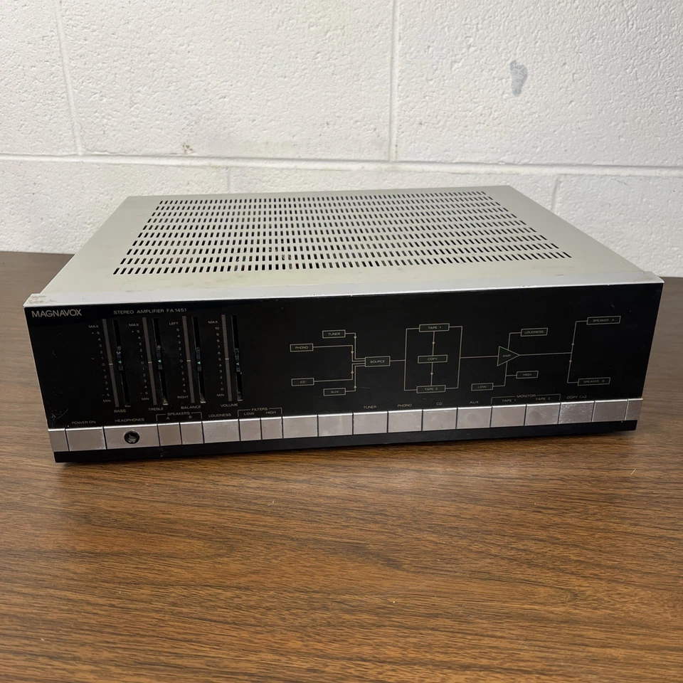 Amplificador estéreo Magnavox FA 1451 probado pero con bajo sonido - COMO ESTÁ LEÍDO Foto 1 de 4