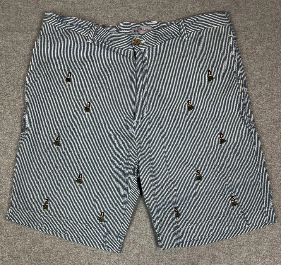 Pantalones Cortos Barry Bricken Para Hombre 38 Azul Blanco Rayas Hula Niña Algodón Bordado Foto 1 de 4