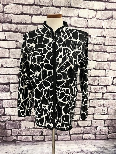 VETEMENTS Giacca di chiusura con cerniera bianca e nera Quacker Factory taglia L poliestere e spandex