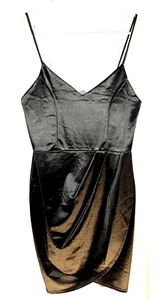 Satin Dress Black Slimming Corset Bodice Spagetti Straps New Medium Lulus - Picture 1 of 11