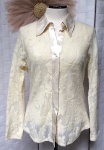 Karen Kane Wool Lace Satin 2 Piece Cream Cardigan + Camisole Sweater Shirt L FXP - Picture 1 of 14