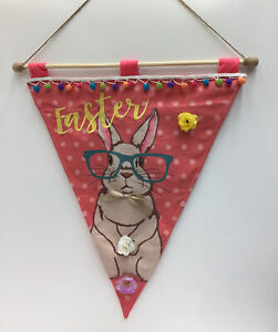 Easter Bunny Felt Banner Pendant - Happy Easter Wall Decor 21X24 In