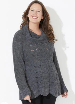 Nuevo con etiquetas Suéter Catherines Pointelle Cuello Capucha Med. Gris jaspeado 3X Foto 1 de 4