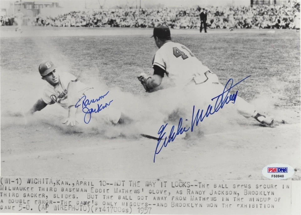 Eddie Matthews and Randy Jackson Signed 8x10 PSA Authenticated D272 - Image 1 of 1
