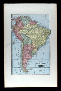 1901 Tunison Map South America Brazil Chile Argentina Peru Colombia Venezuala - Picture 1 of 5