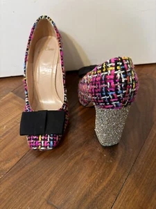 J CREW HARLOW Pump Multi Color TWEED & GLITTER Silver HEEL Shoes size 7 - Picture 1 of 3