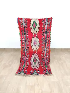 Moroccan Vintage Red Area Rug 2x5 Handmade Berber Geometric Tribal Azilal Runner - Picture 1 of 8