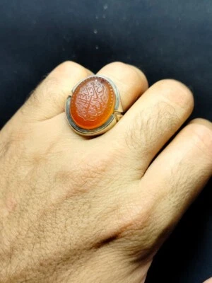 Persischer Achat Kabdy خاتم فضة ايراني بحجرعقيق يمني كبدي منقوش ومن لي غير ال... - Bild 1 von 4