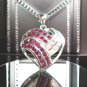 925 Ruby And Clear Topaz Heart Pendant Excellent Condition - Picture 1 of 6