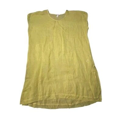 Vestido Eileen Fisher Feminino P M Amarelo Linho Orgânico Lagenlook Fenda Trapézio Shift - Imagem 1 de 4