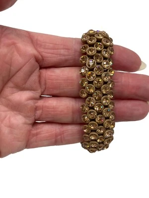 Pulseira de cristal J CREW elástica facetada âmbar BLGD2 pavê tom dourado - Imagem 1 de 4