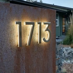 LED House Number Sign 3D Metal Back Lit Letter Stainless Steel Back Illuminated - Picture 1 of 7