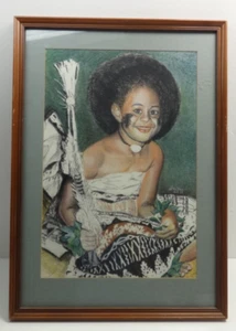 Signed Painting Original Island Girl Framed Pastel Interior Design Art Pictures - Picture 1 of 10
