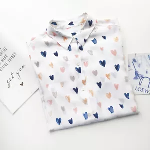 New Silk Crepe De Chine Colorfully Love Print Equipment Elegant Shirt blouses - Picture 1 of 5