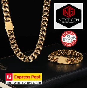 Mens 18K Gold Plated Chunky 16mm Miami Flat Curb Chain Heavy Link Necklace 28" - Picture 1 of 9