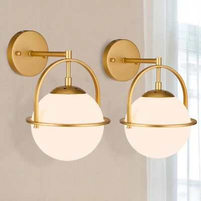 Wall Sconce Light Fixture Mid Century Modern Golbe Glass Wall Lights Gold - Image 1 of 4