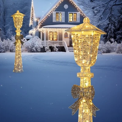 In/Outdoor 5FT Lighted Lamp Post with Bowknot Christmas Decor with LED Lights - Image 1 of 4