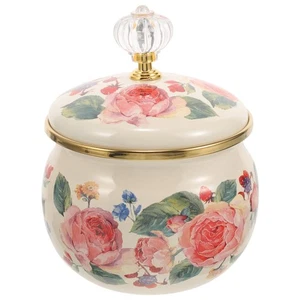 Vintage Floral Cookie Jar with Lid, Enamel Candy Bowl Decorative Tea Canister... - Bild 1 von 9