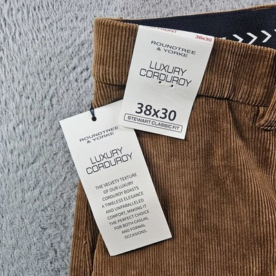 NEW Roundtree & Yorke Corduroy Pants Men 38 x 30 Flat Front Stretch Classic Tan - Image 1 of 4
